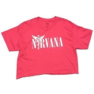 Nirvana Cropped Top Pink T-shirt Tee Size L Logo Grunge 90’s Band Tee Chop Belly